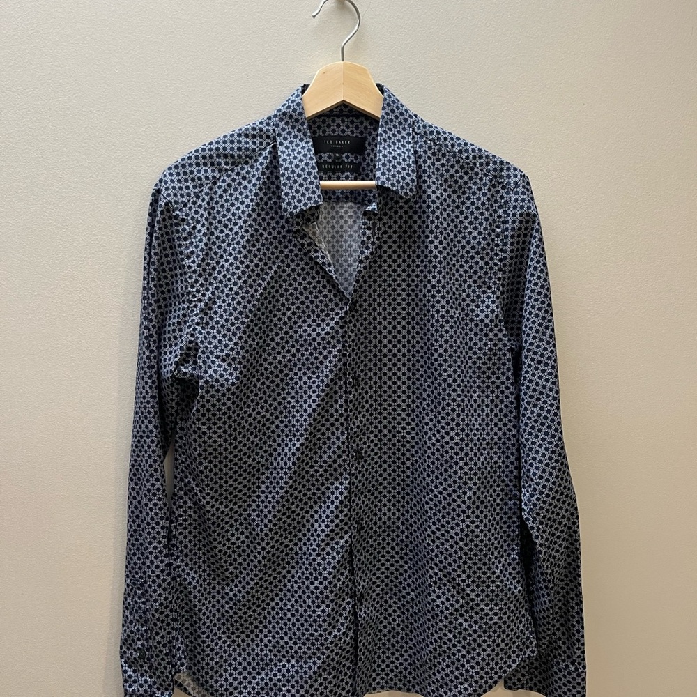 Ted Baker Navy and White Patterned Shirt